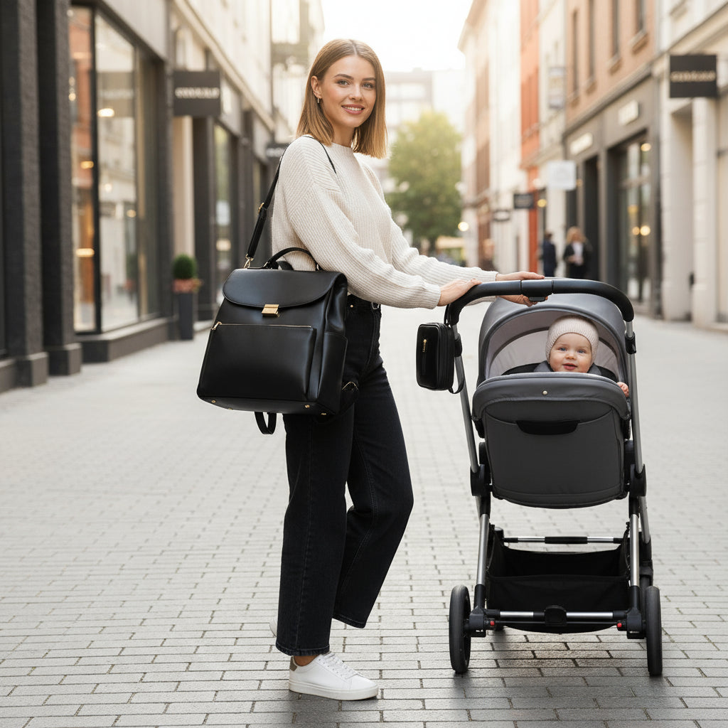 Sac à Dos Pour Bébé en Cuir Vanity Noir - SAC A LANGER