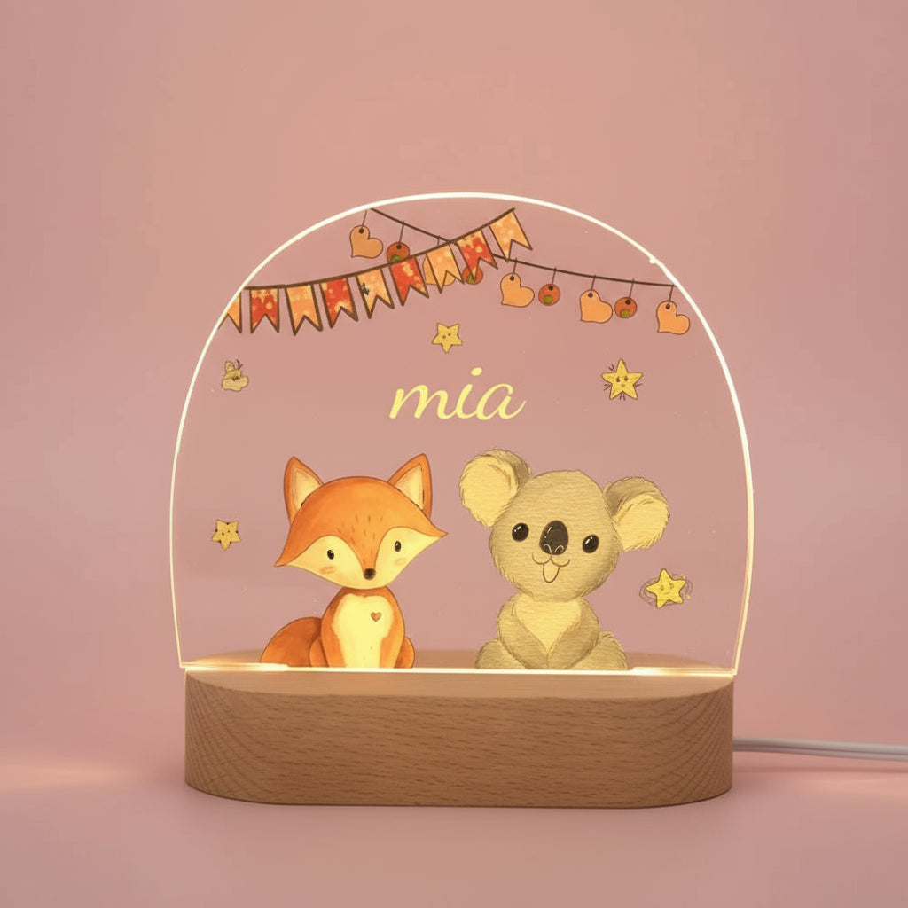 Veilleuse bébé Personnalisée Animaux de la Savane - 7 Couleurs / Renard et Koala - Veilleuse bébé