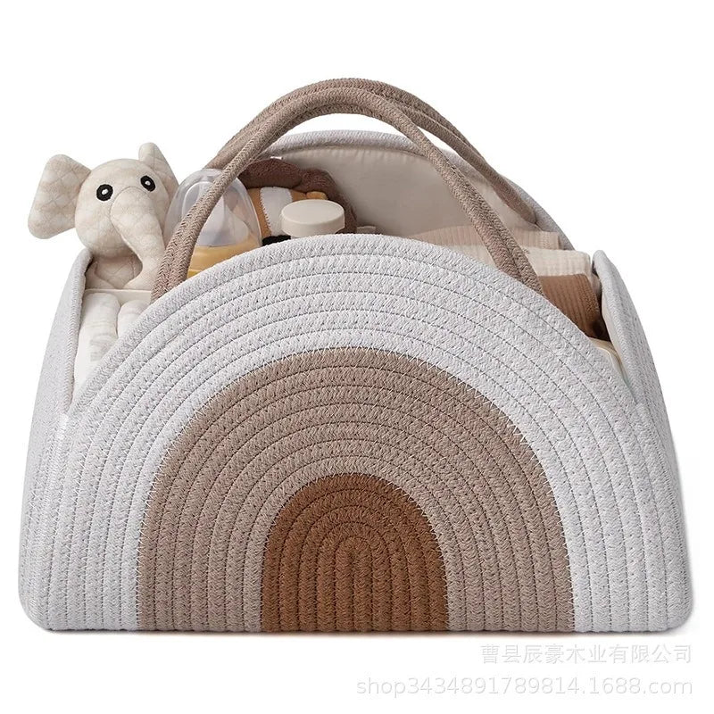 Sac à Langer Macramé Arc En ciel élégant, en fibre synthétique, idéal pour transporter les affaires de bébé.