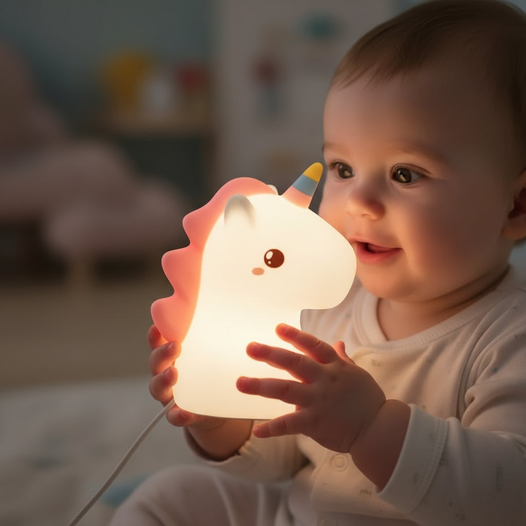 Veilleuse Enfant Petite Licorne, lampe douce à toucher, parfaite pour apaiser les nuits des petits.