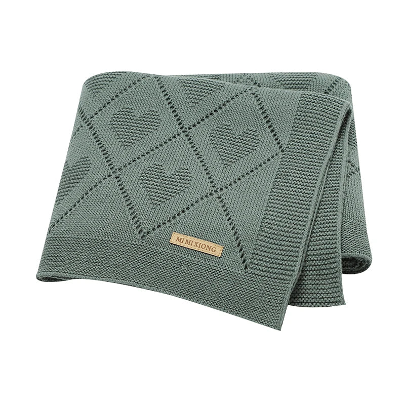Couverture Bébé en Maille de Coton à Cœurs