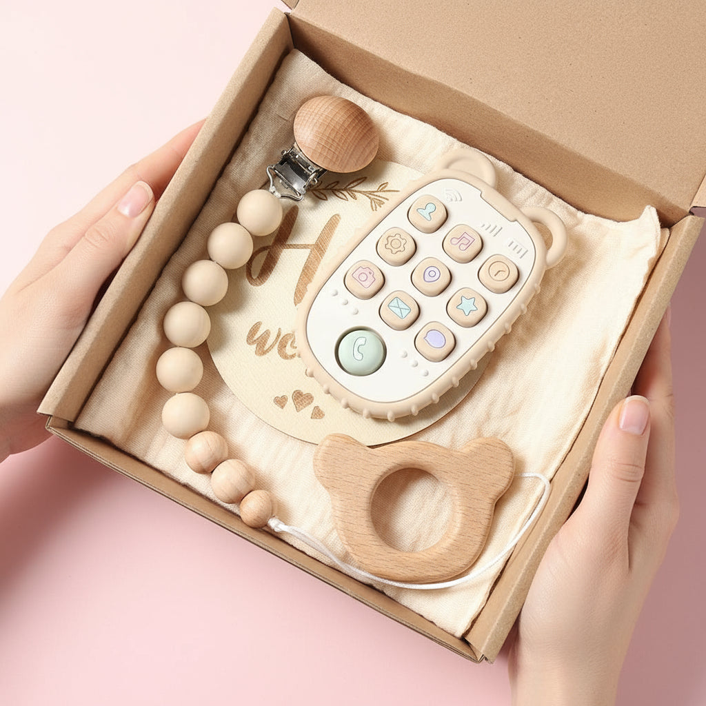 Coffret Naissance Nouveau Né Silicone Télécommande Beige - Coffrets cadeaux pour bébés