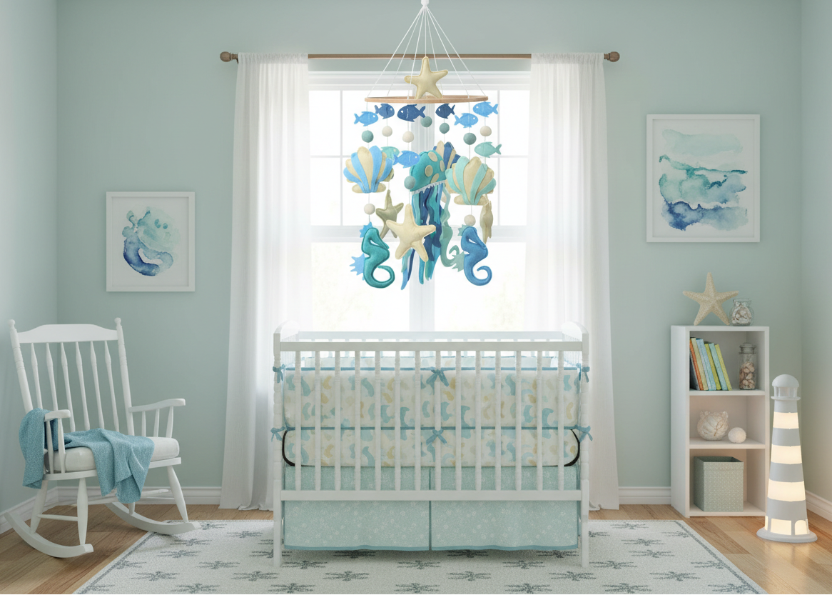 Grand Mobile de Lit Bébé Océan Coquillage Etoile de Mer