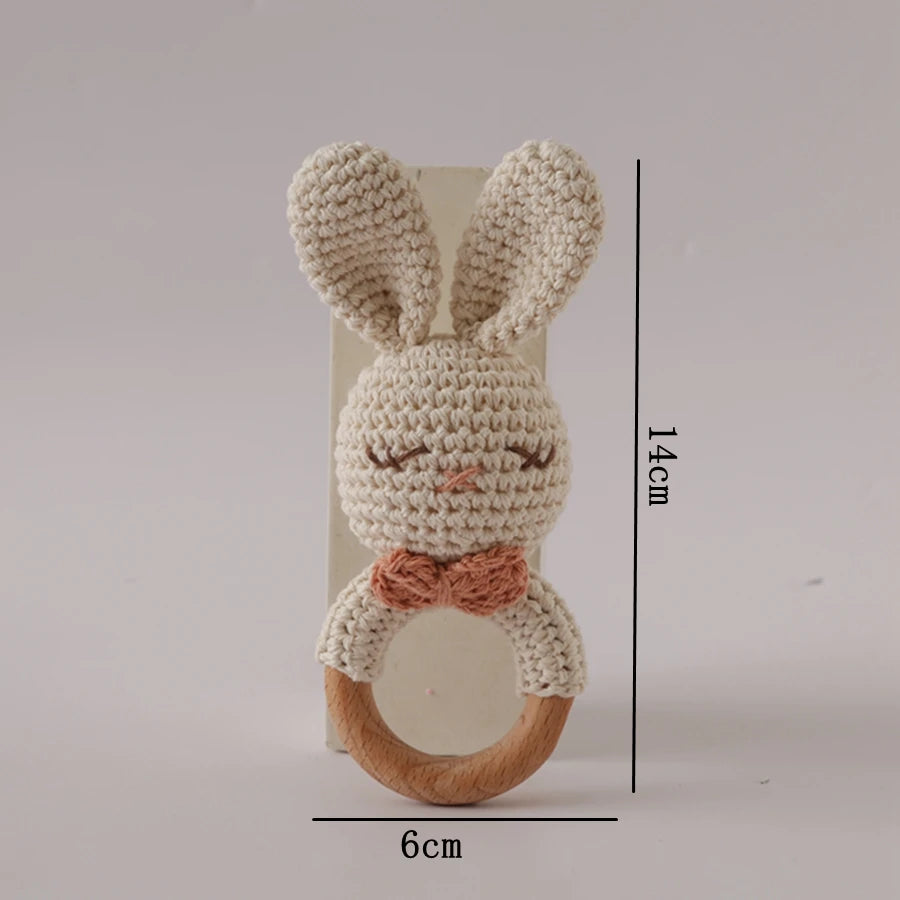 Hochet bébé Animaux en Crochet et Bois