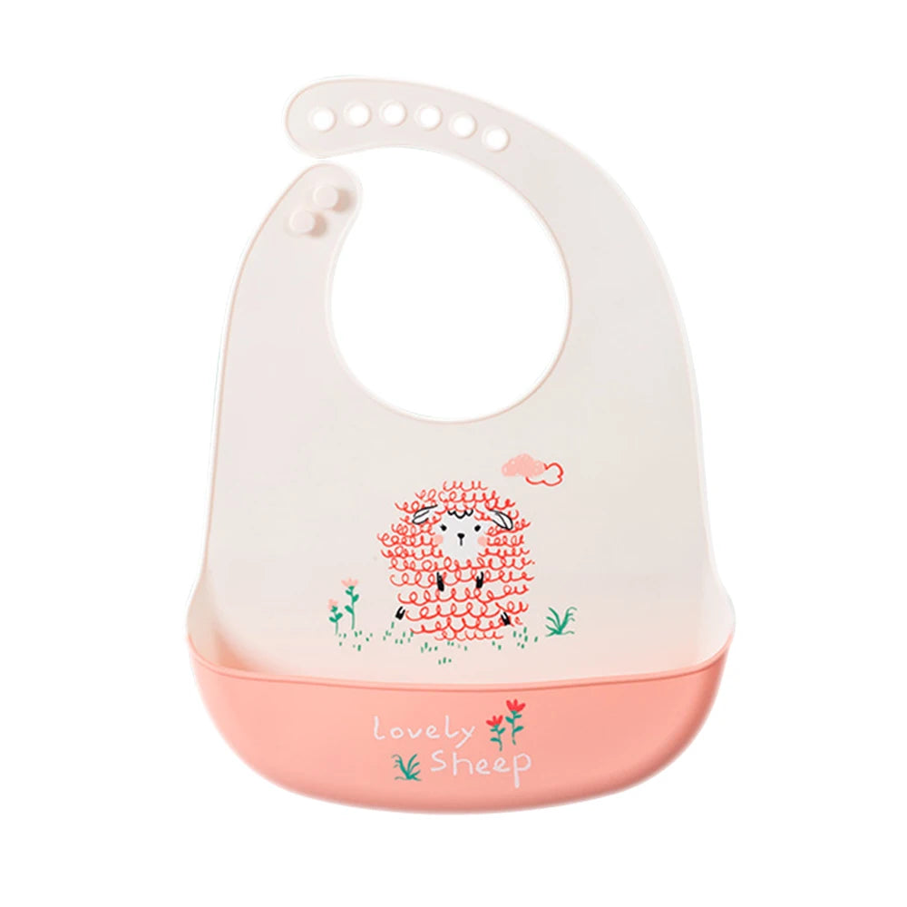 Bavoir Bébé en Silicone Souple à Motifs avec Poche