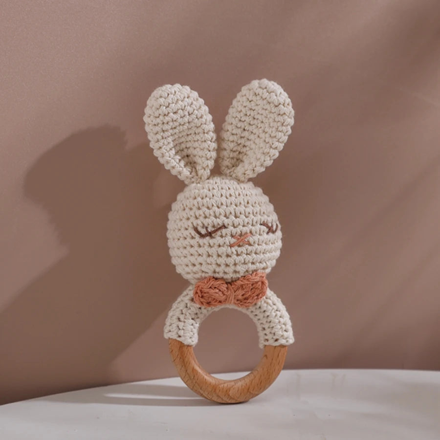 Hochet bébé Animaux en Crochet et Bois