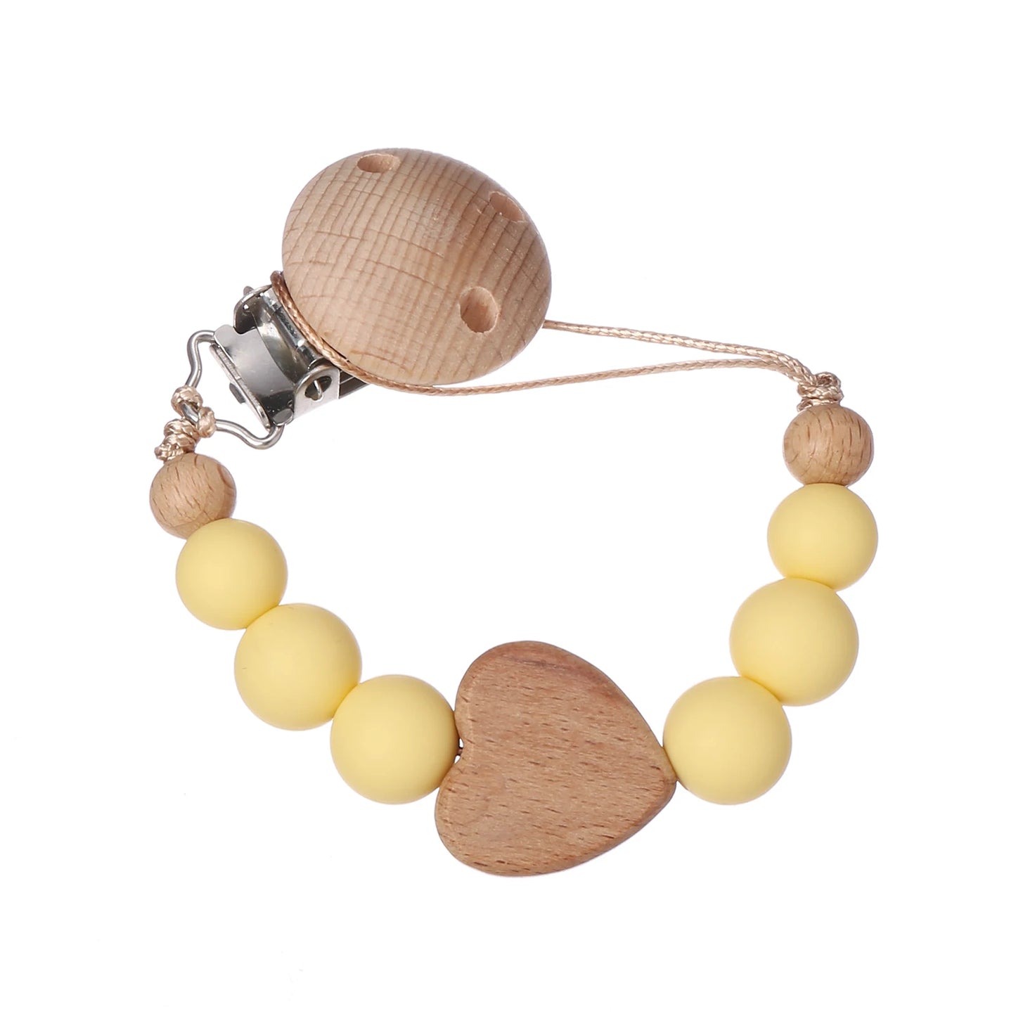 Attache Tétine Perles Petit Coeur Jaune Soleil - Attache Tétine