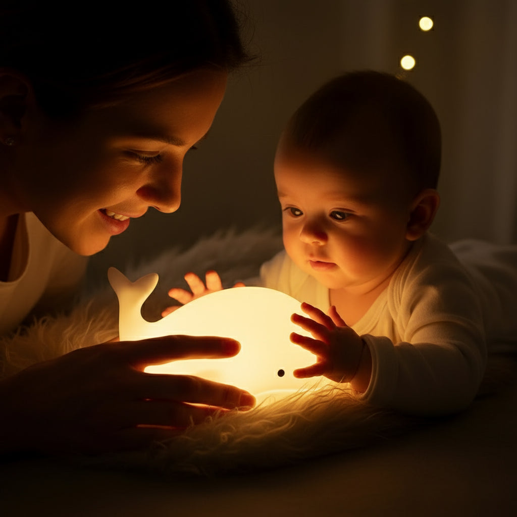 Veilleuse Enfant Petite Baleine, douce et apaisante, idéale pour illuminer la chambre de votre petit.