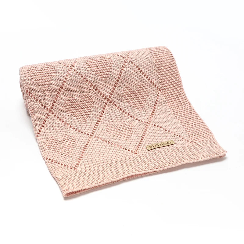 Couverture Bébé en Maille de Coton à Cœurs