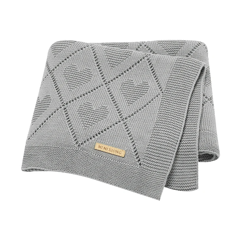 Couverture Bébé en Maille de Coton à Cœurs
