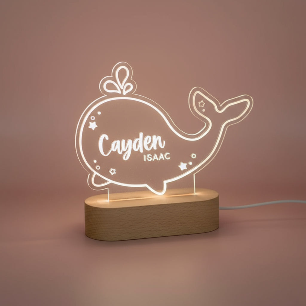 Veilleuse Bébé Personnalisable Baleine Blanc Chaud / Baleine - Veilleuse bébé