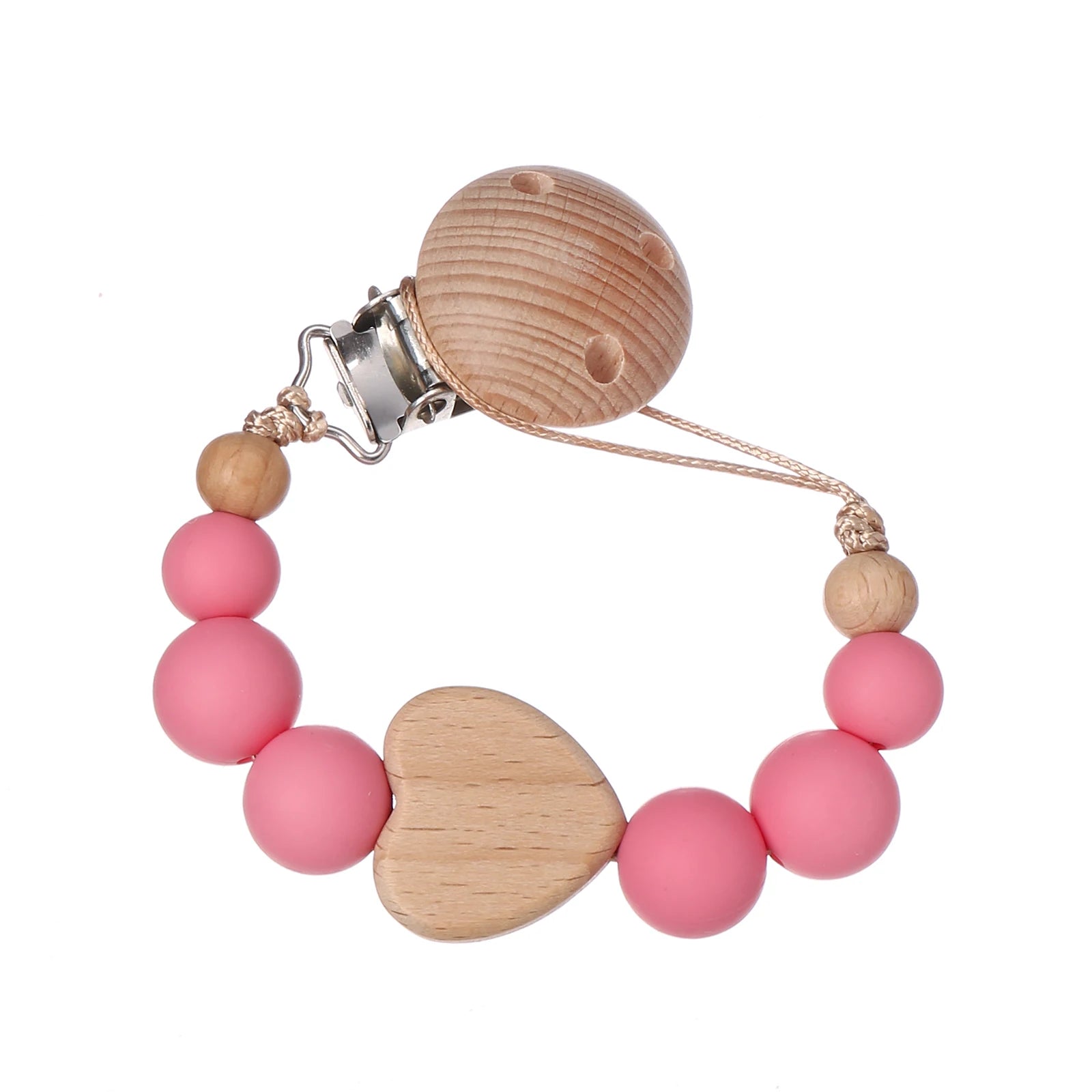 Attache Tétine Perles Petit Coeur Rose Fushia - Attache Tétine