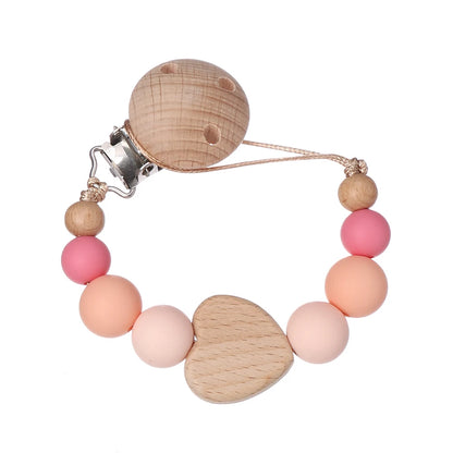 Attache Tétine Perles Petit Coeur Rose Parme - Attache Tétine