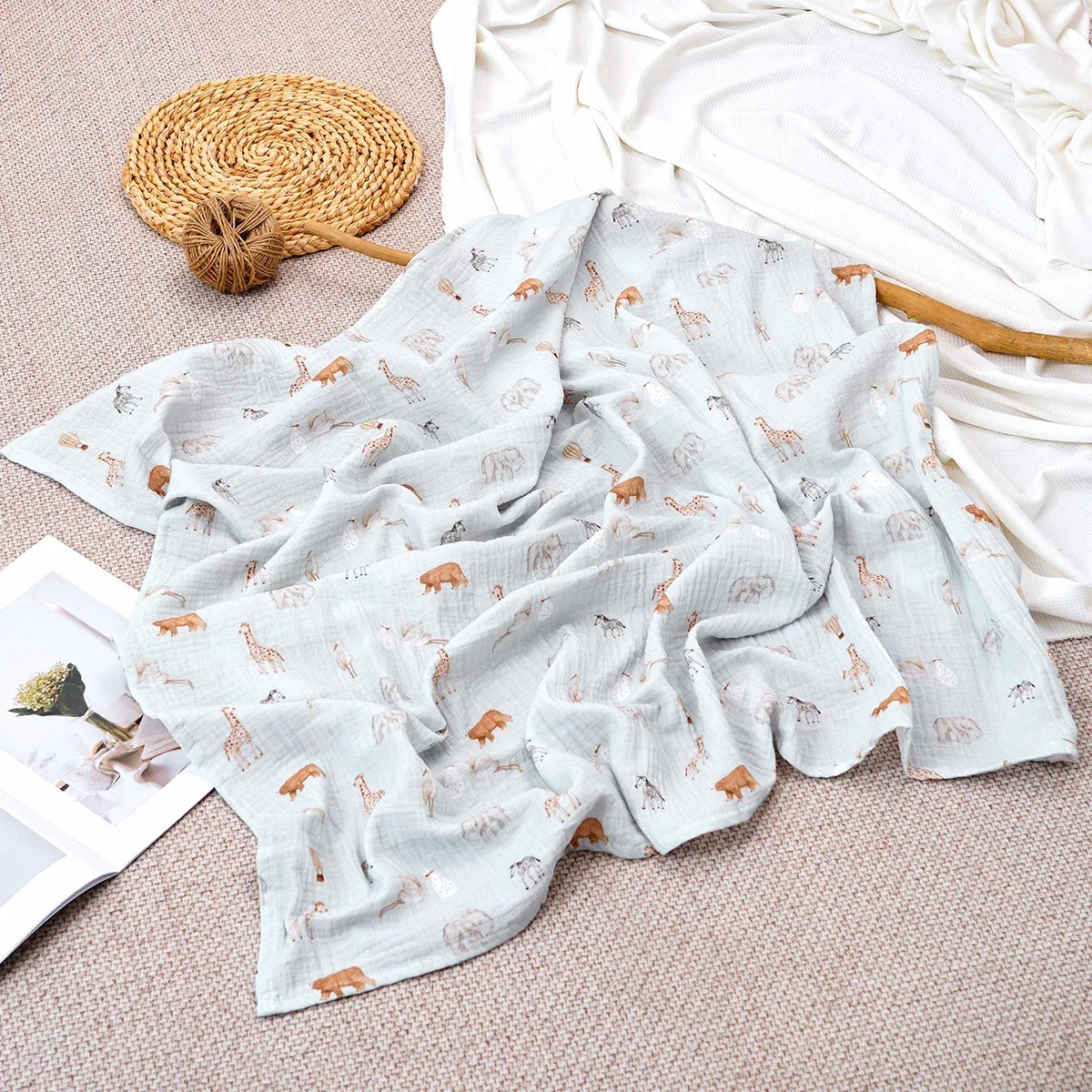 Lange bébé en mousseline de coton motif animaux safari