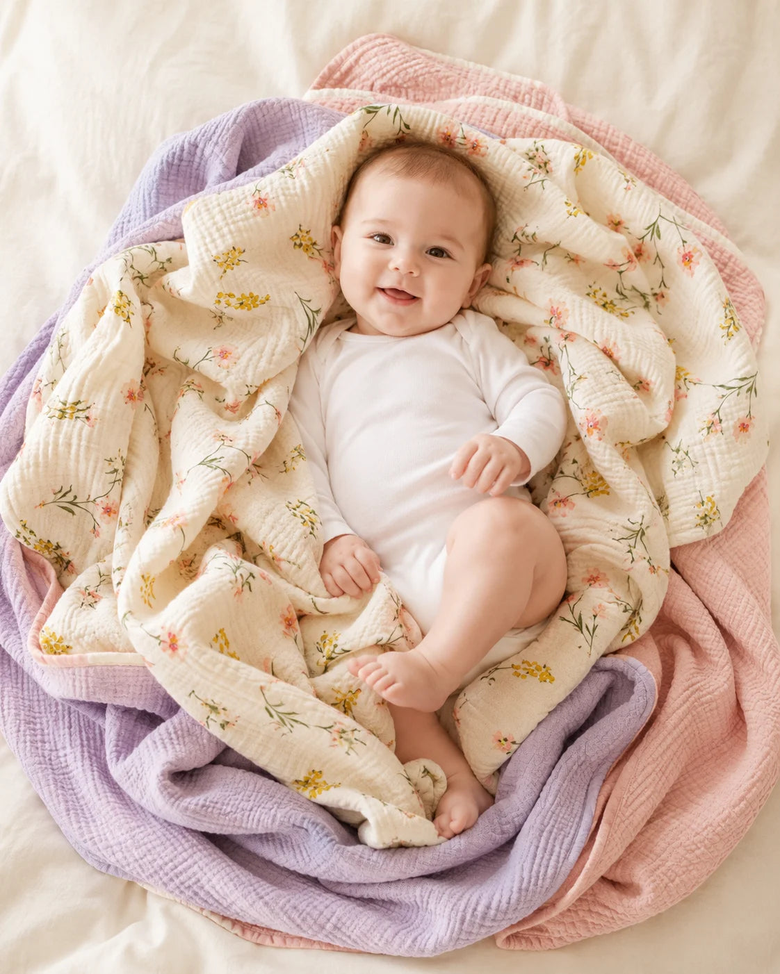 Couvertures Bébé en Double Gaze – Lot de 3
