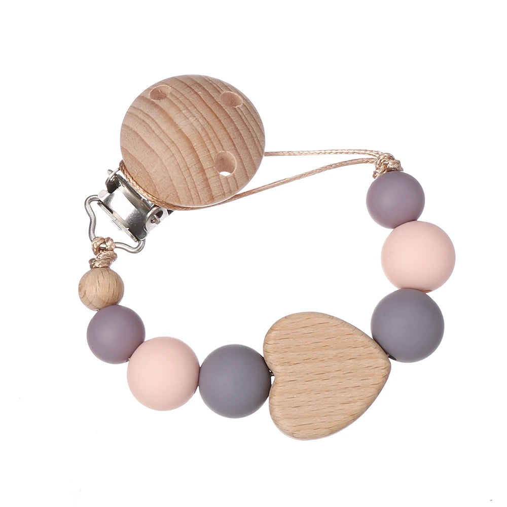 Attache Tétine Perles Petit Coeur Rose Clair - Mauve - Attache Tétine