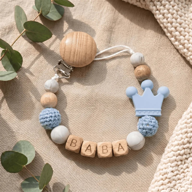 Attache-Tétine Bébé Personnalisée avec Prénom en Bois