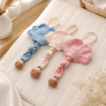 Attaches-tétine bébé coquillage en gaze de coton bleu et rose