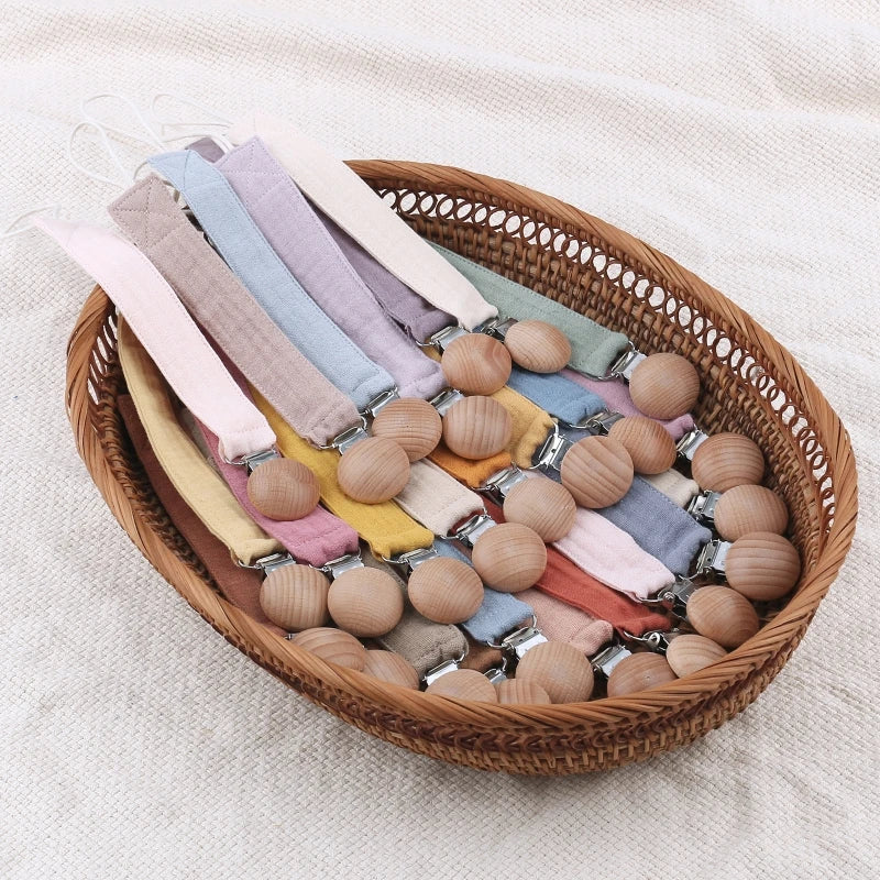 Attache Tétine en Bois et Tissu - Attache tétine