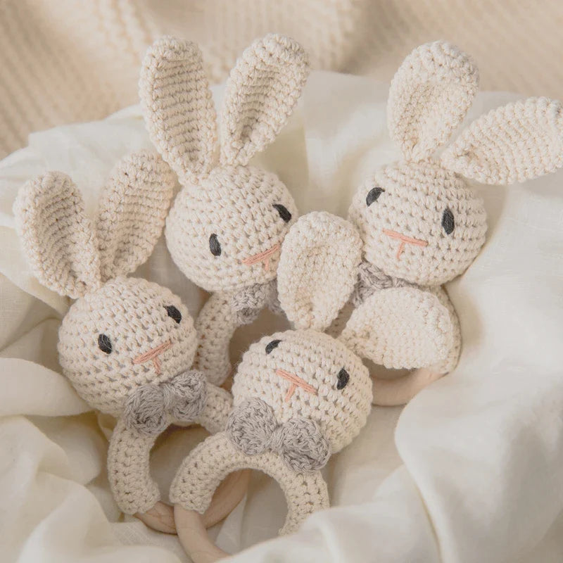 Hochet Bébé Crochet Lapin - Lapin Blanc - Jouet En bois bébé