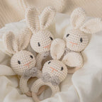 Hochet Bébé Crochet Lapin - Lapin Blanc - Jouet En bois bébé