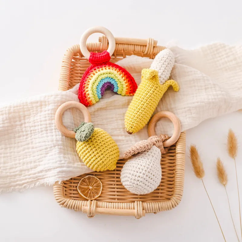 Hochet Crochet Fruit - Arc En Ciel - Jouet En bois bébé