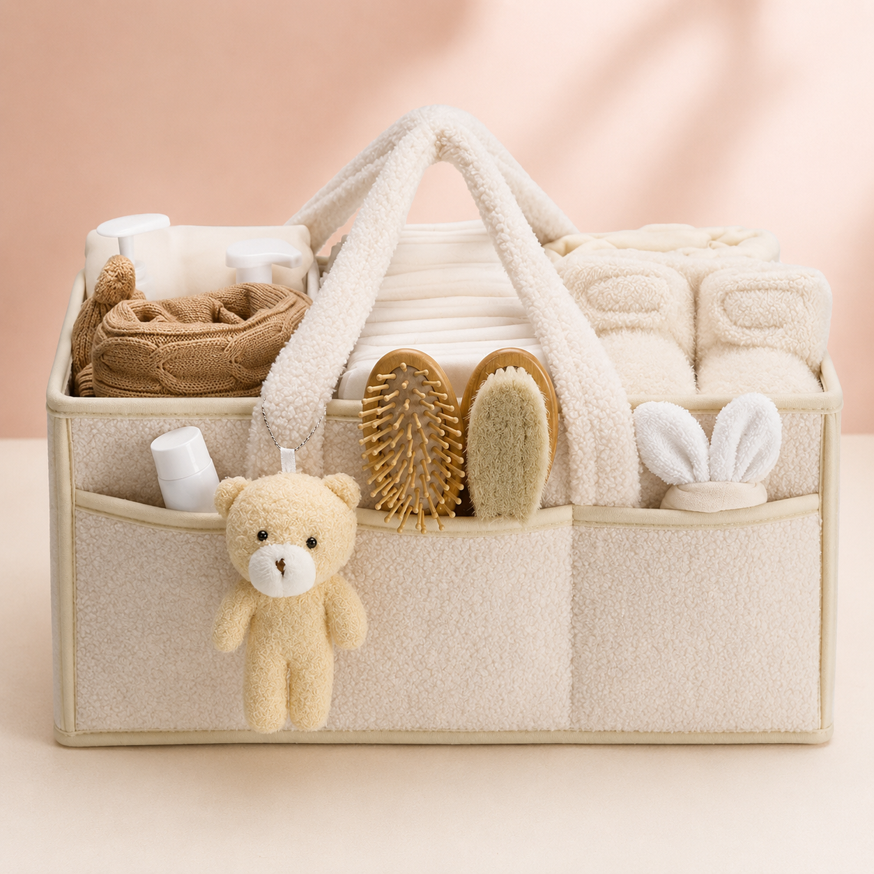 Organiseur à langer nomade beige en tissu bouclette