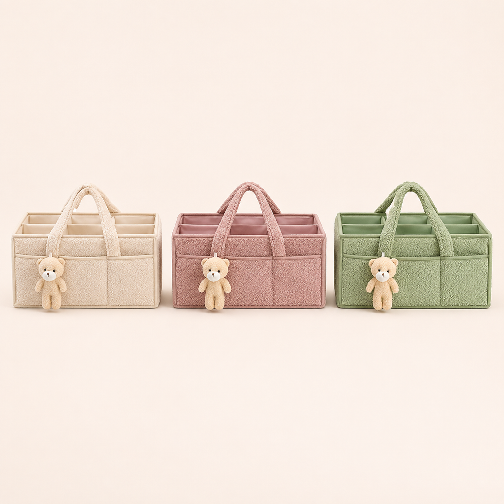 Organiseur à langer en beige, rose poudré et vert sauge