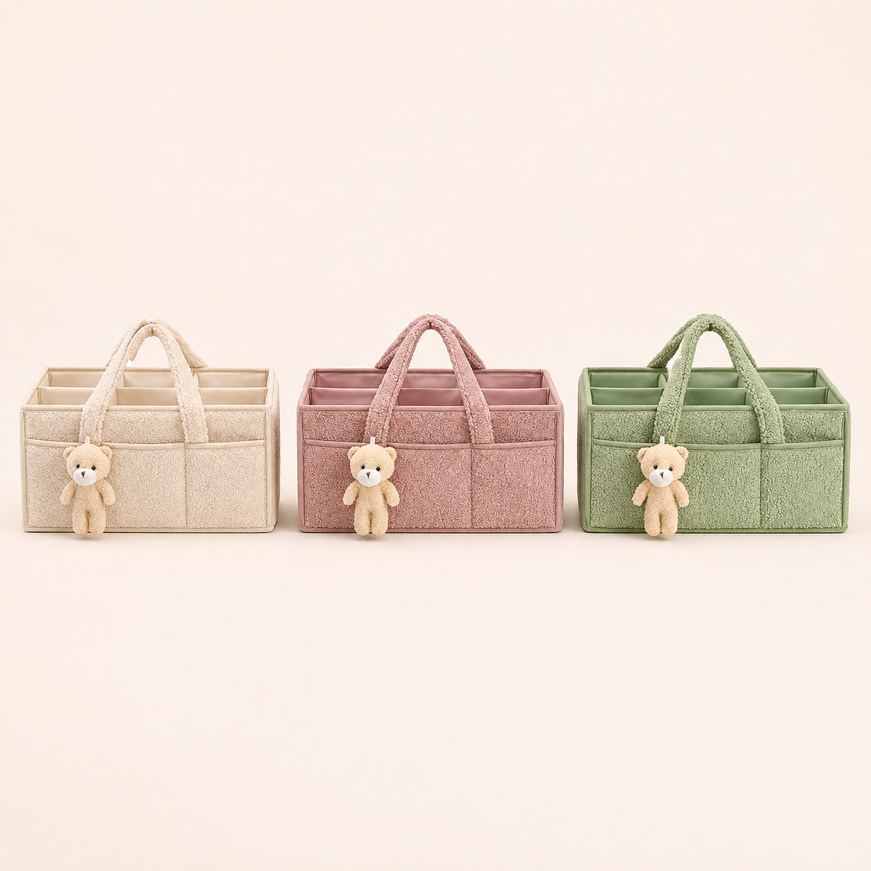 Organiseur à langer en beige, rose poudré et vert sauge