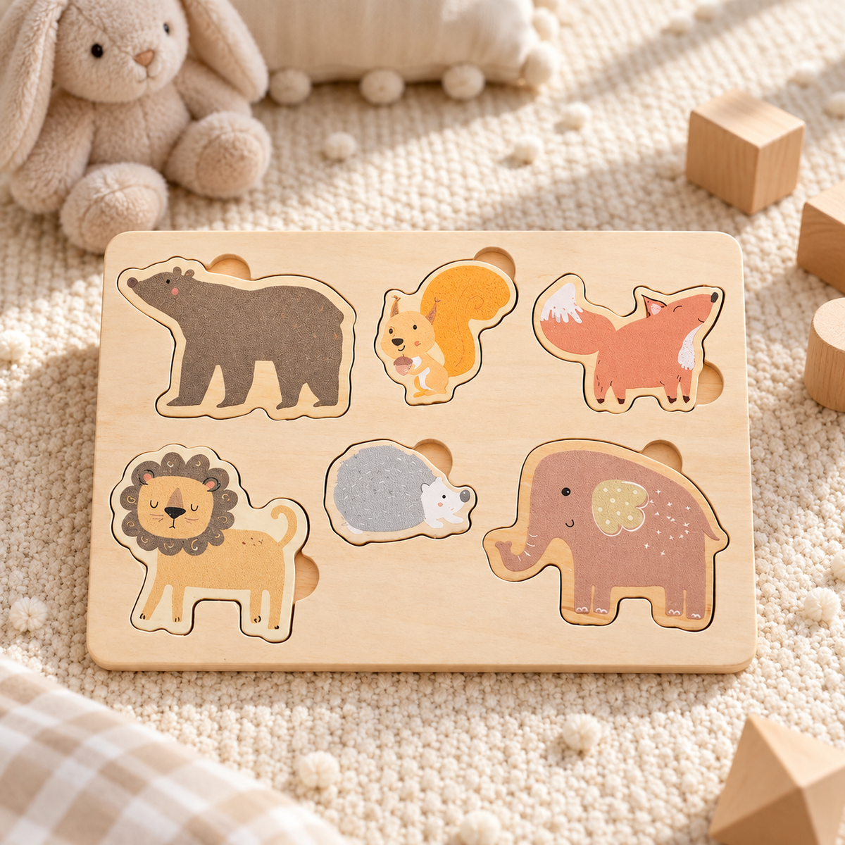 Puzzle en bois Montessori dès 1 an - animaux de la forêt