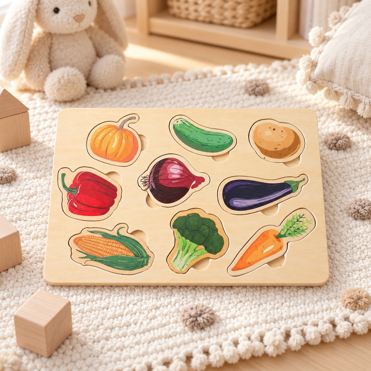 Puzzle en bois Montessori dès 1 an - légumes