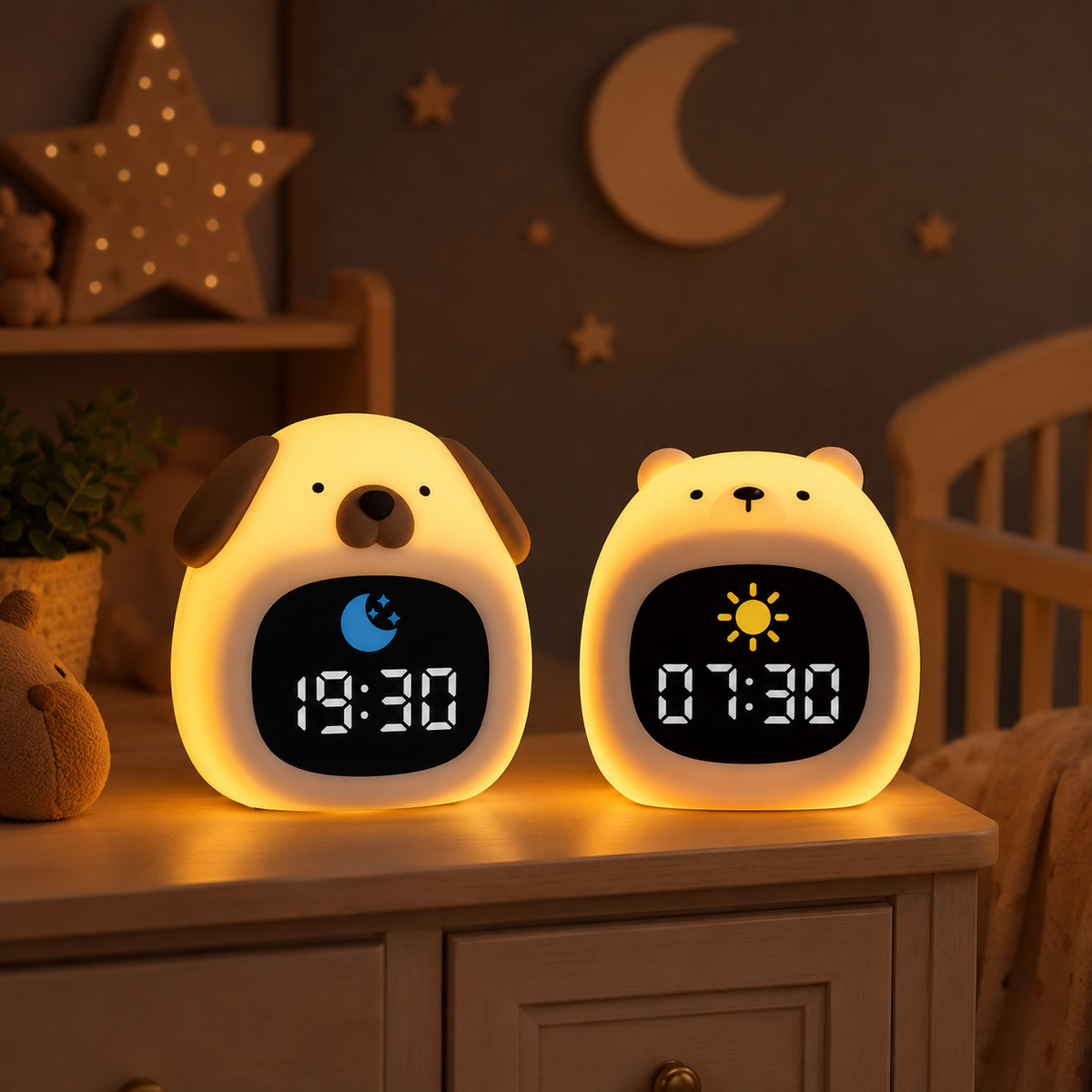 Réveils éducatifs avec repères visuels jour et nuit