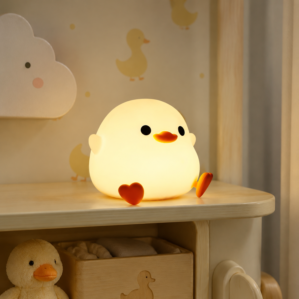 Veilleuse bébé canard en silicone dans une décoration de chambre de bébé