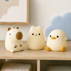 Détail des modèles capybara, chat et canard en silicone