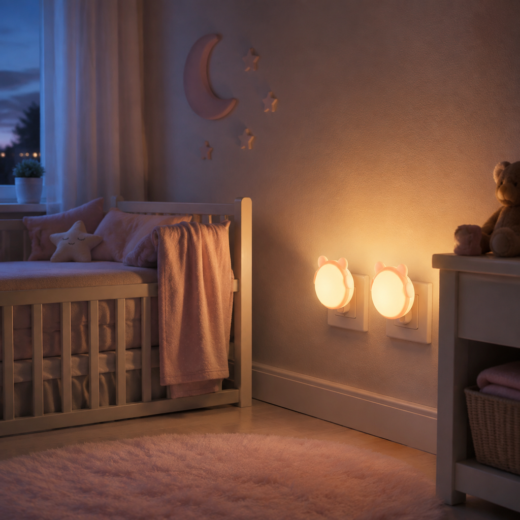 Veilleuses bébé ours roses allumées automatiquement au crépuscule